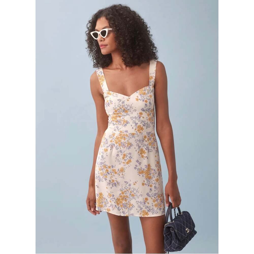 NWOT Reformation Humphrey Dress Size 8 Floral Mini Dress Ivory Blue Yellow